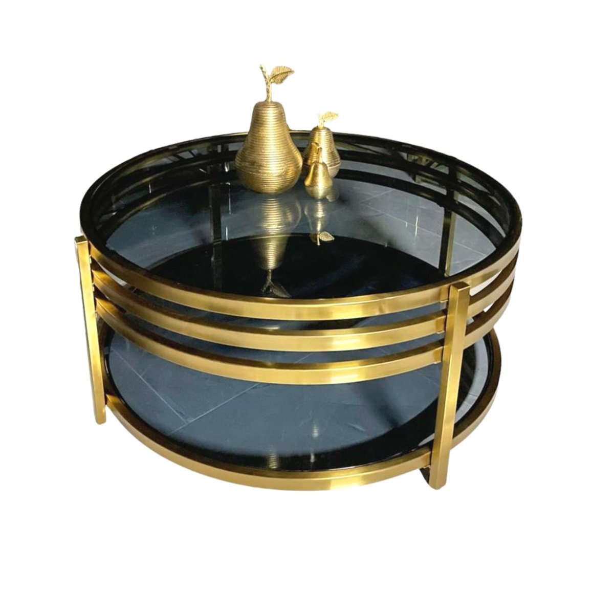 COFFEE TABLE MOLLY 100 Ø AS209 ANTIQUE GOLD SMOKE GLASS