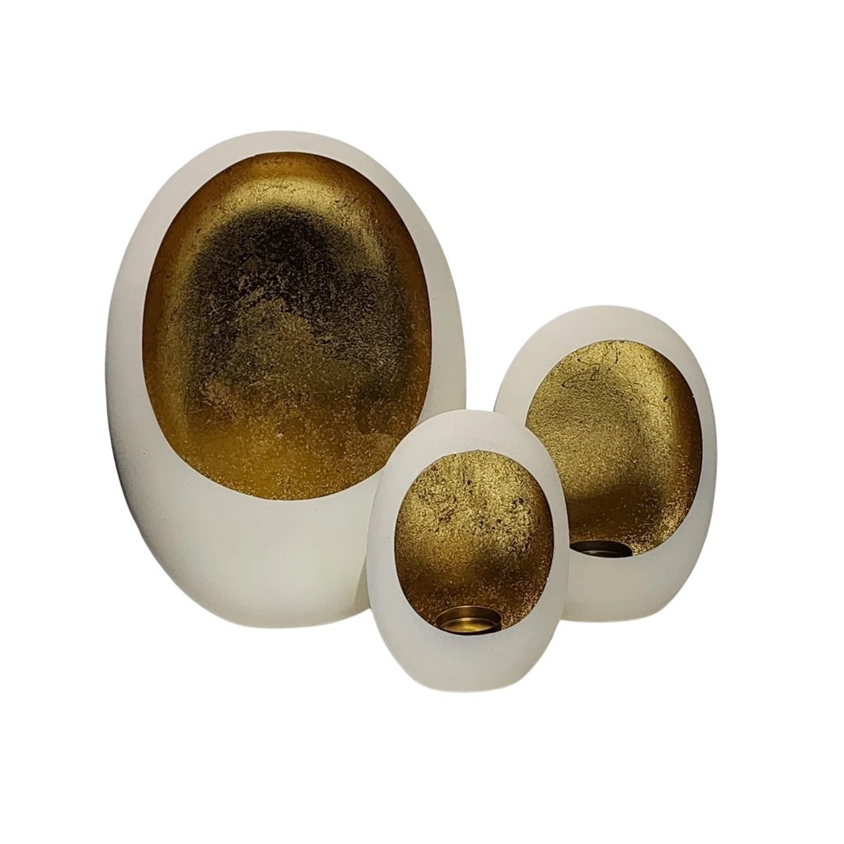 INH11505/3 OFF WHITE EGG CANDLE HOLDER SET OF 3 (60x40x22)