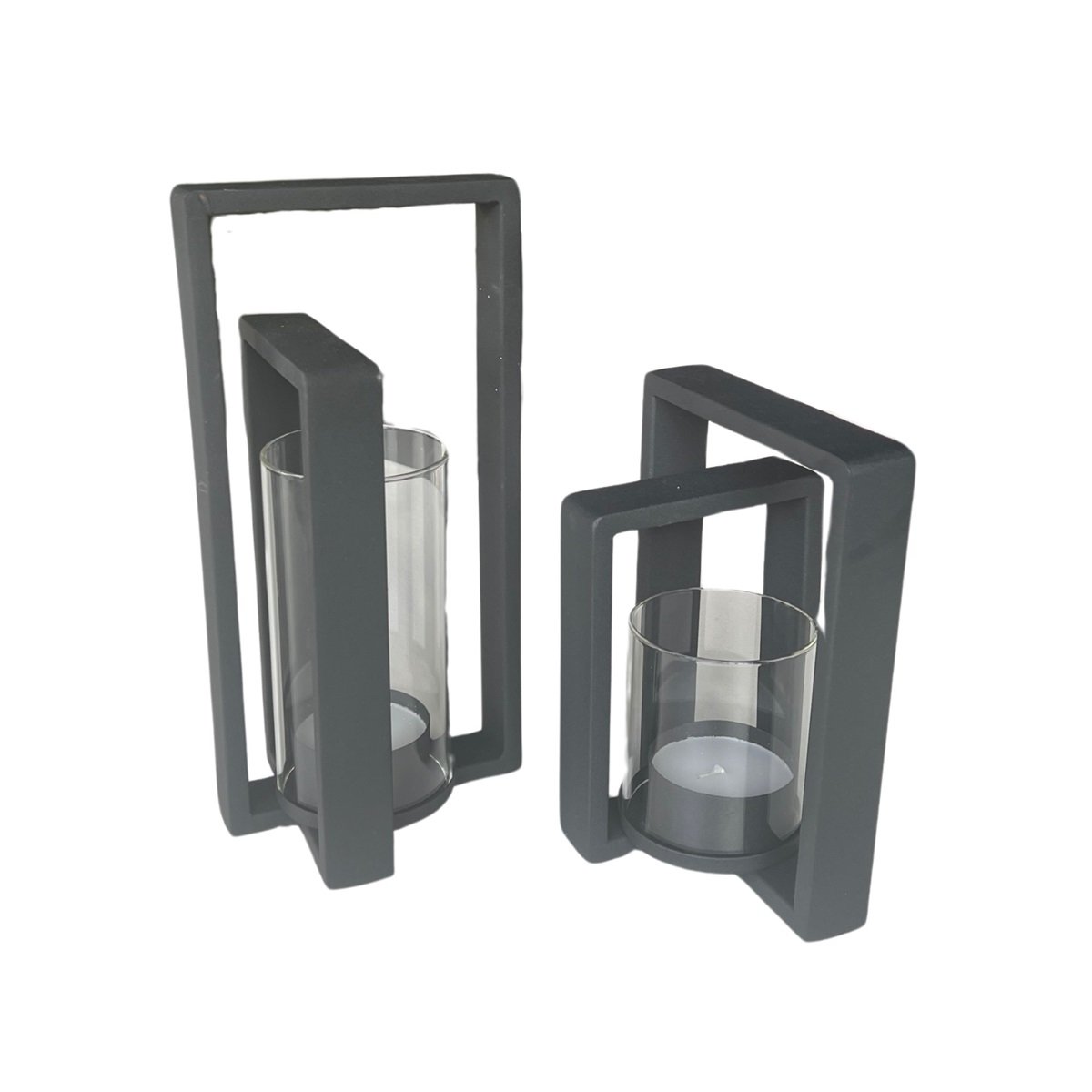 DECORATION INH-11512 TABLE HURRICANE SET OF 2 MATT BLACK