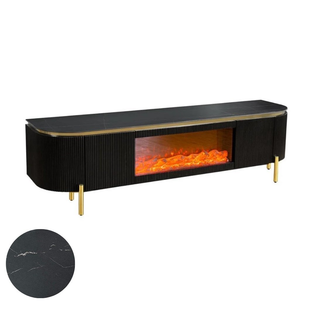 AQUA TT BLACK/GOLD FIREPLACE 200X50X55 WHITE/GREY CERAMIC