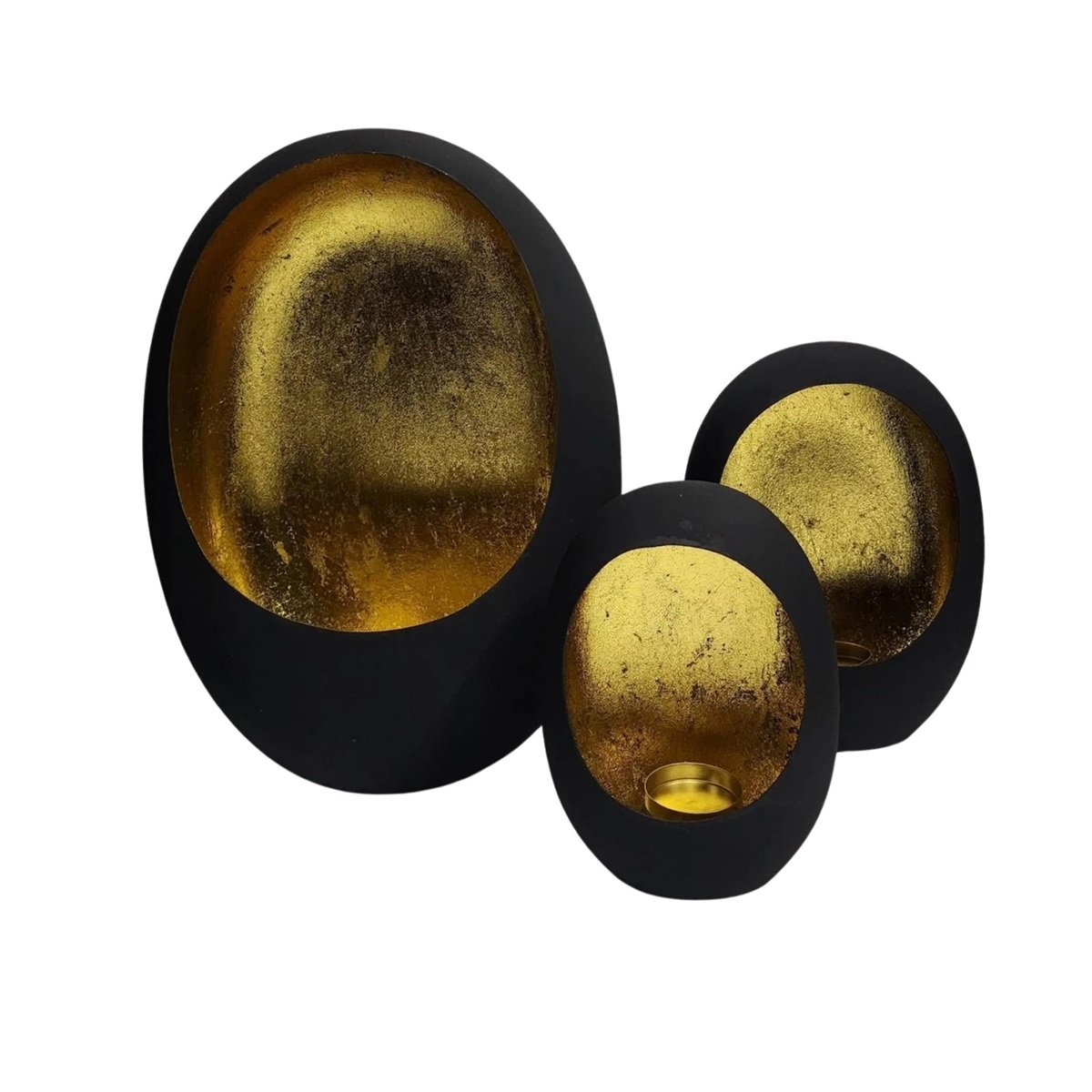 INH11504/3 BLACK EGG CANDLE HOLDER SET OF 3 (60x40x22)