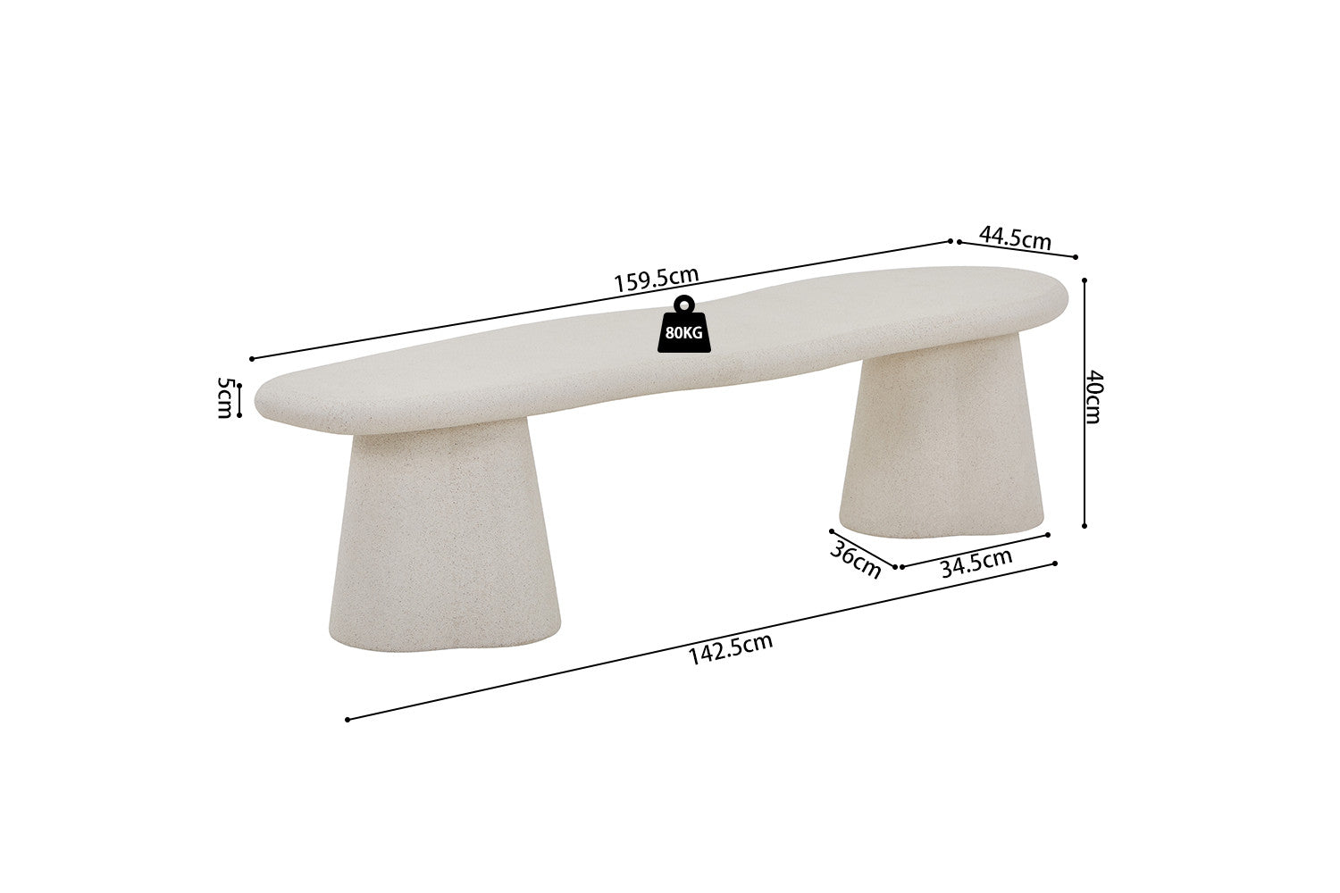 Tv-meubel 'Faro' 160 cm Organisch Cement
