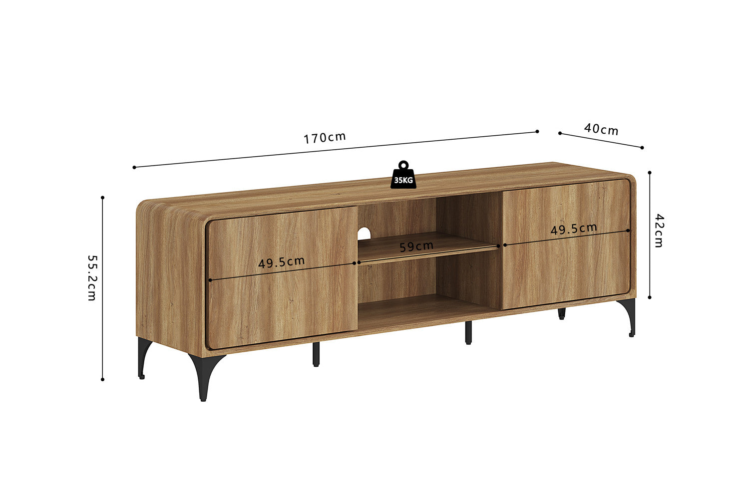 - TV meubel 'Florence' 170 cm Decor Eik Naturel