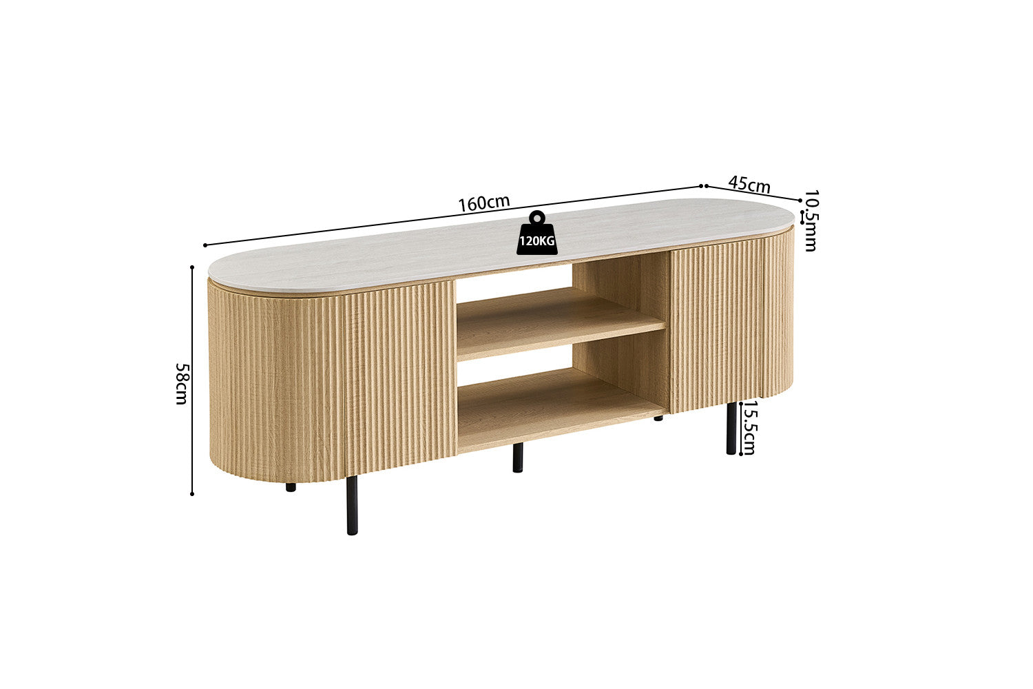- TV meubel 'Vigo' 160 cm Decor Naturel Eik Baroque Grijs