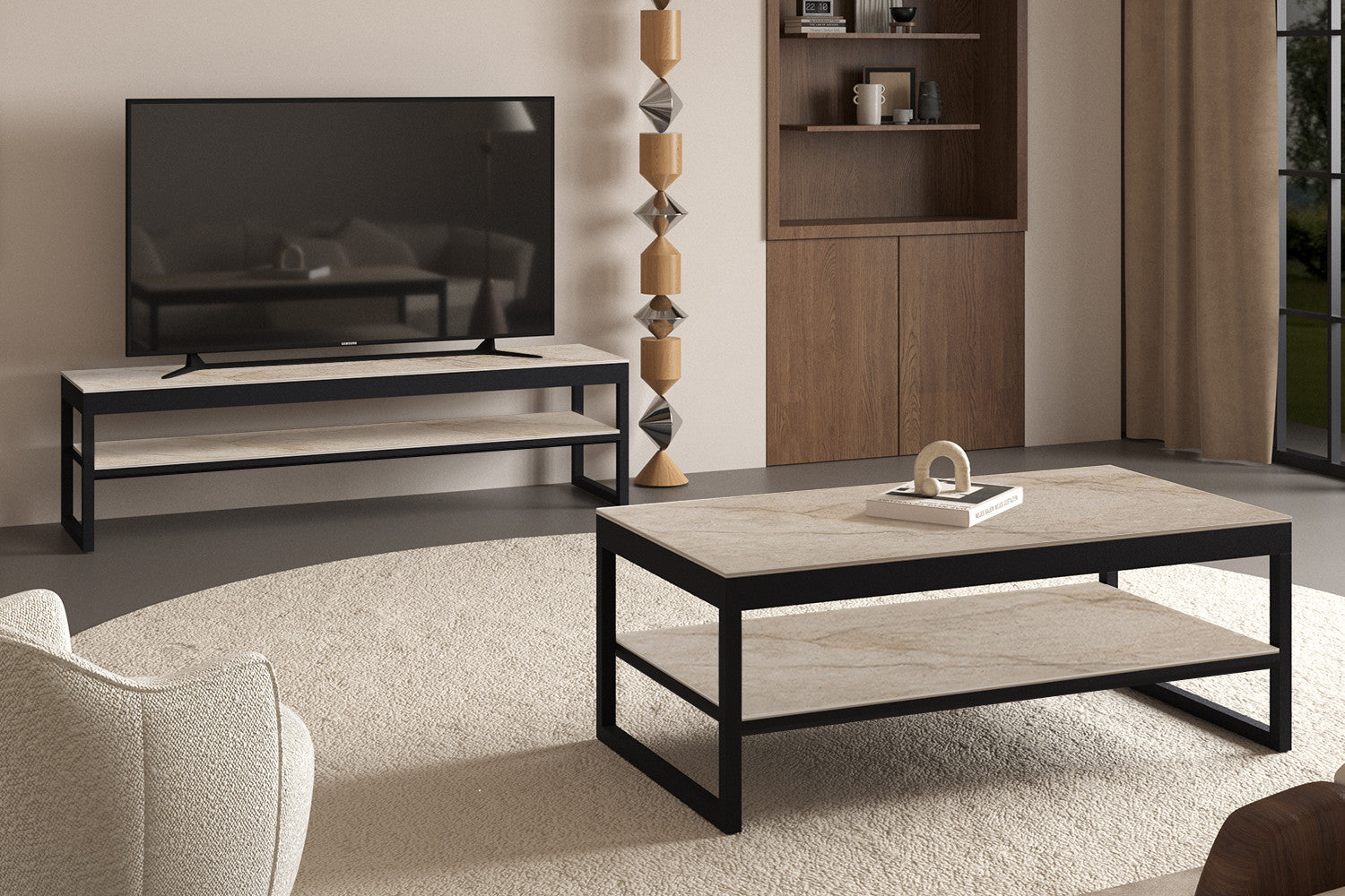 - TV meubel 'Axelle' Glanzend steen Shakspear Beige