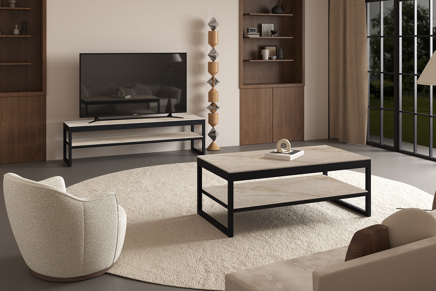 - TV meubel 'Axelle' Glanzend steen Shakspear Beige