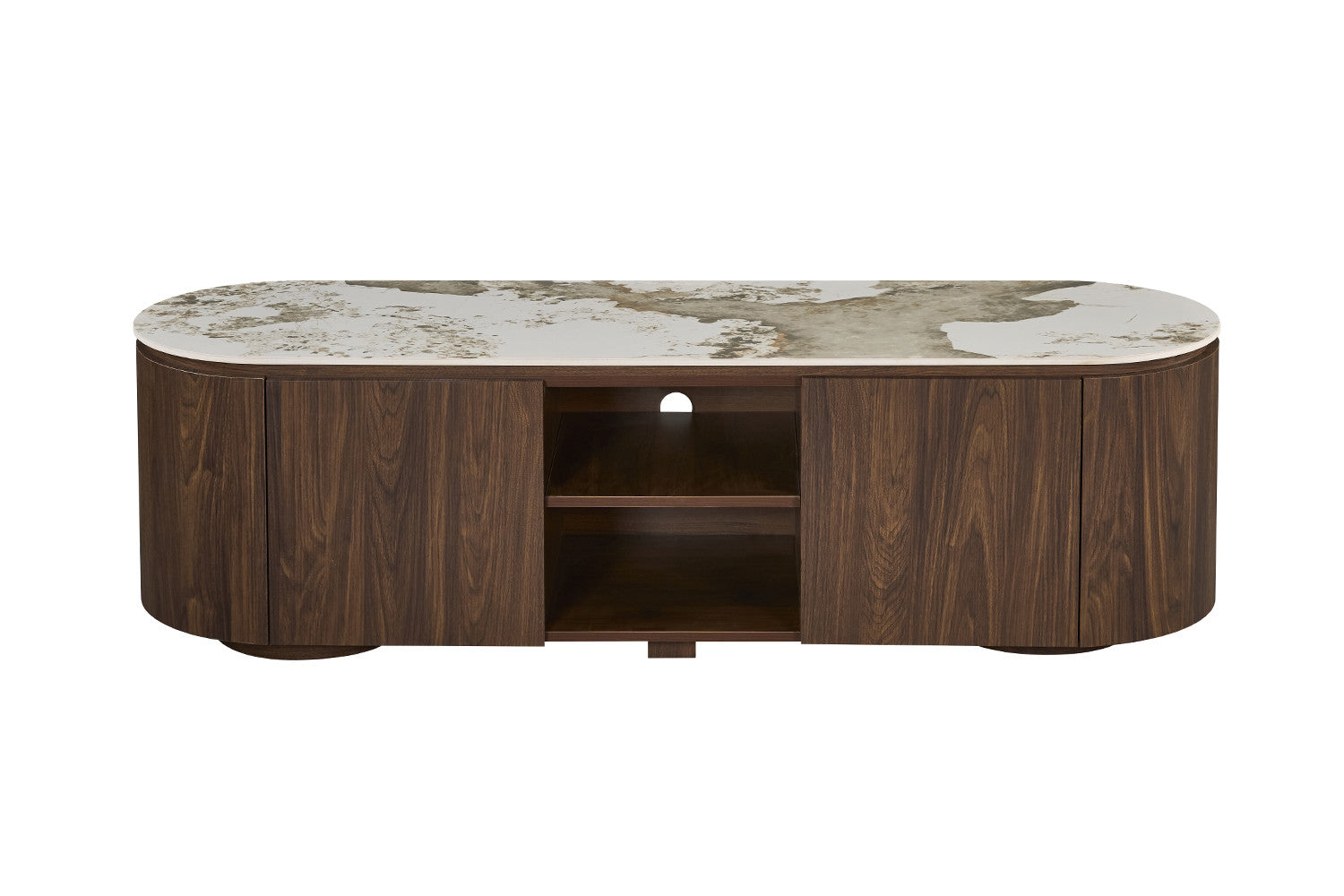 - TV meubel 'Tomar' 160 cm Decor Gerookte Eik Glanzend Steen Pandora