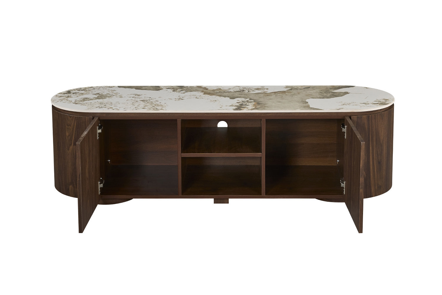 - TV meubel 'Tomar' 160 cm Decor Gerookte Eik Glanzend Steen Pandora