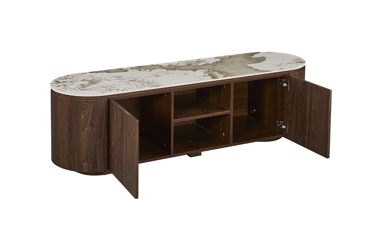 - TV meubel 'Tomar' 160 cm Decor Gerookte Eik Glanzend Steen Pandora