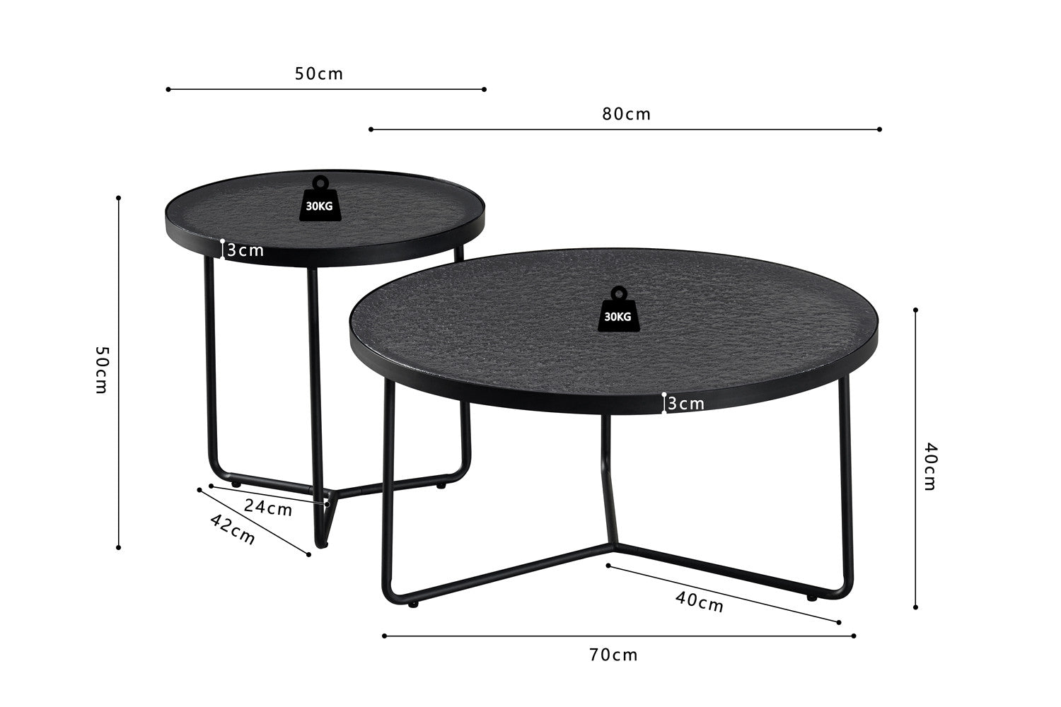 Set Salontafel 'Melia' Rond Grijs Glas