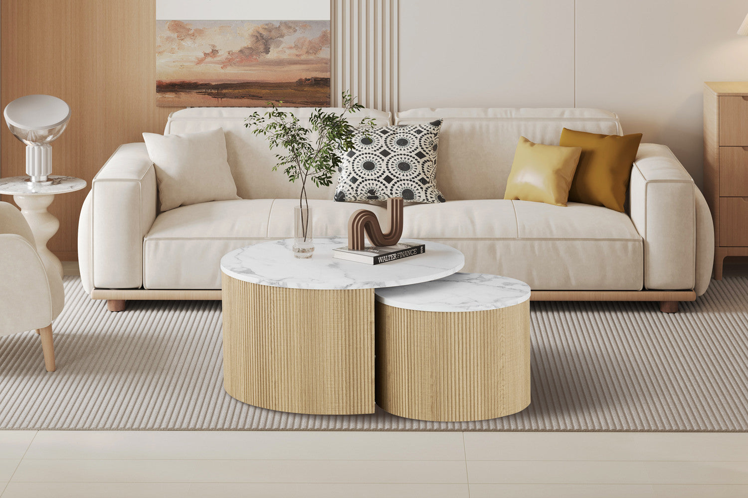 Set Salontafel 'Rowan' Rond Decor Marmer Beige