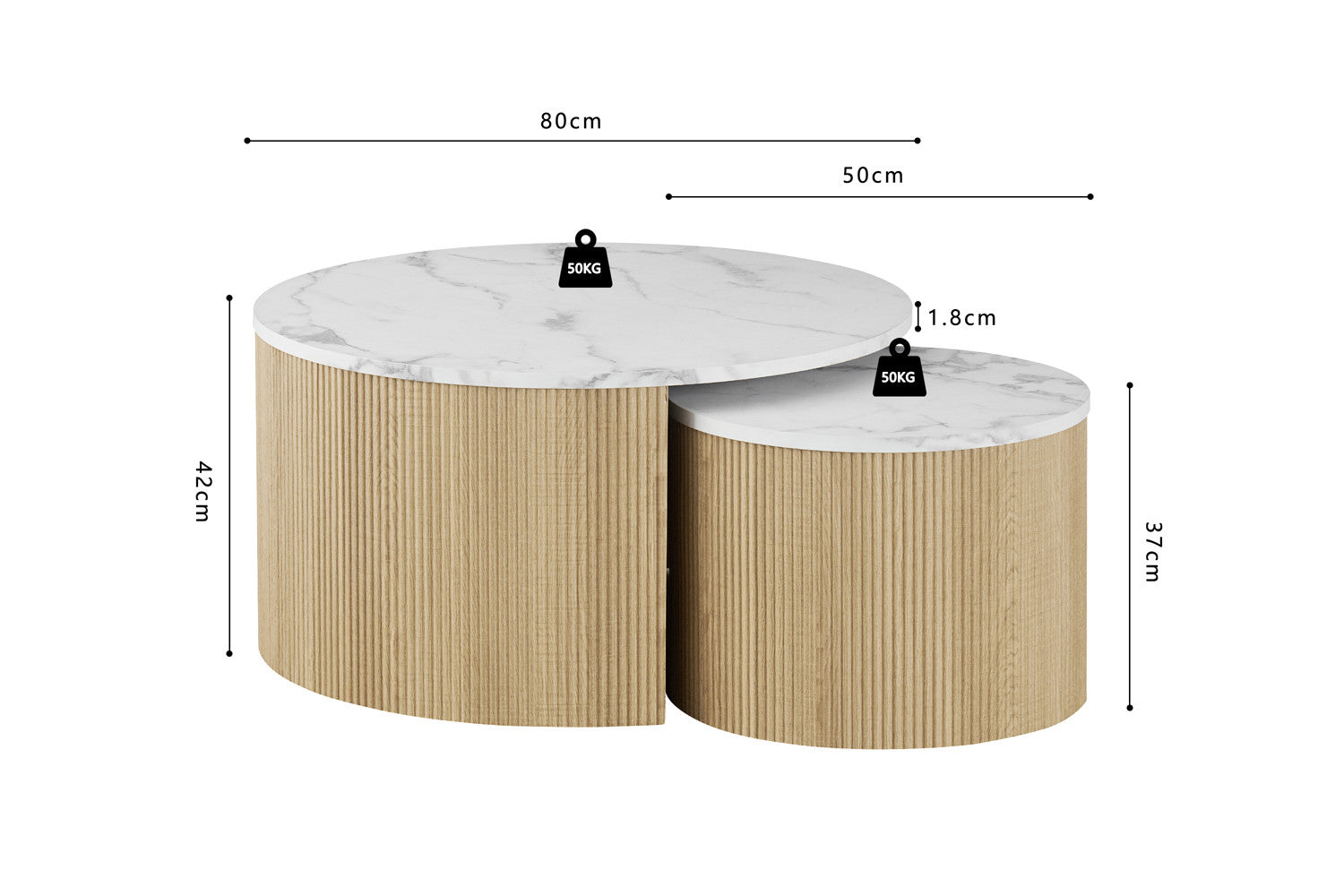 Set Salontafel 'Rowan' Rond Decor Marmer Beige