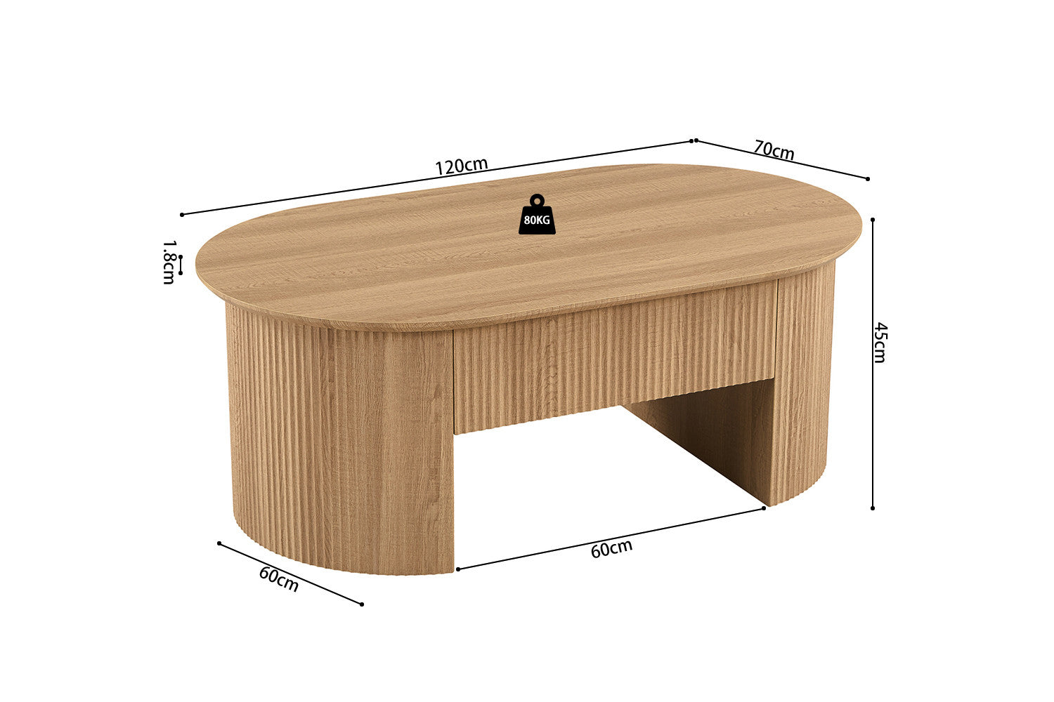 Salontafel 'Lagos' 120 cm Lift-top Decor Eik Naturel