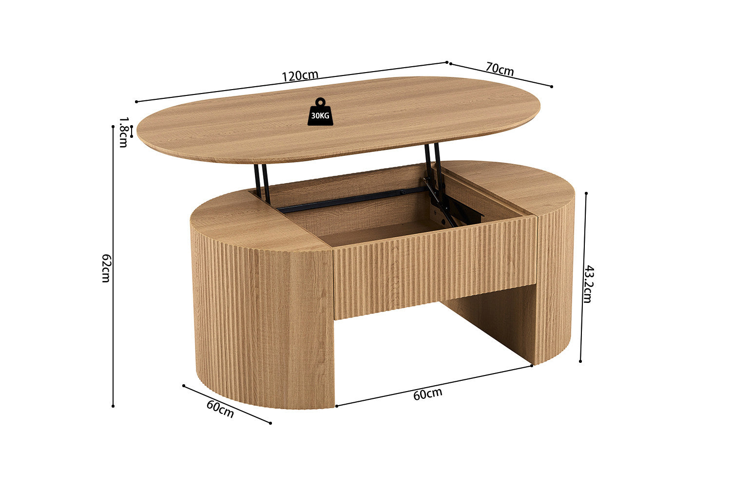 Salontafel 'Lagos' 120 cm Lift-top Decor Eik Naturel