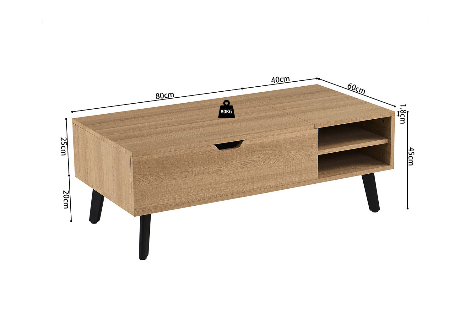 Salontafel 'Justine' Opklapbare top Decor Eik Naturel