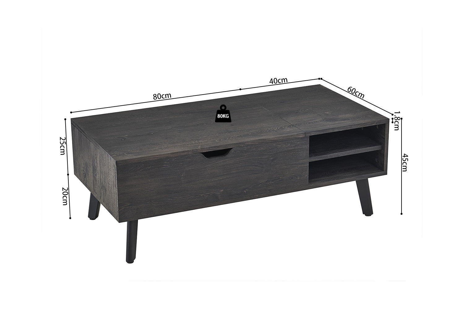 Salontafel 'Justine' Opklapbare top Decor Donkerbruin