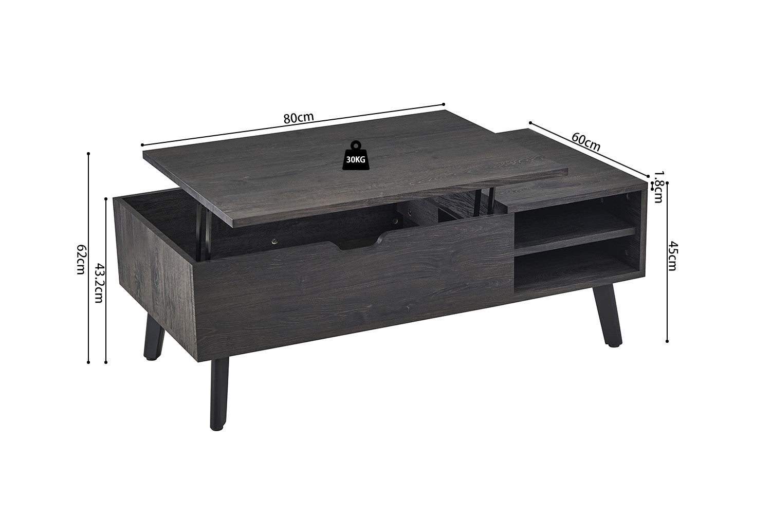 Salontafel 'Justine' Opklapbare top Decor Donkerbruin