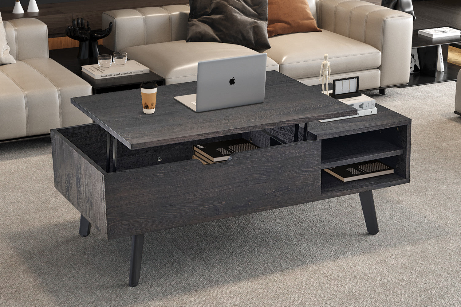 Salontafel 'Justine' Opklapbare top Decor Donkerbruin