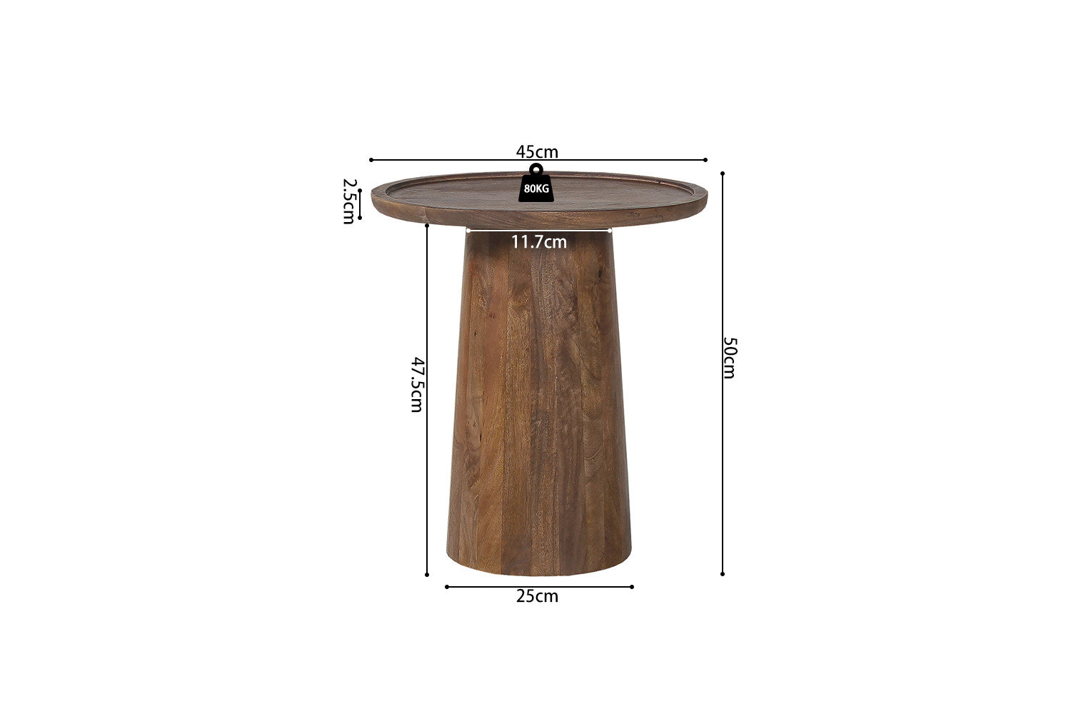 Salontafel 'Jules' 45x50 cm Rond Mango hout Lichtbruin