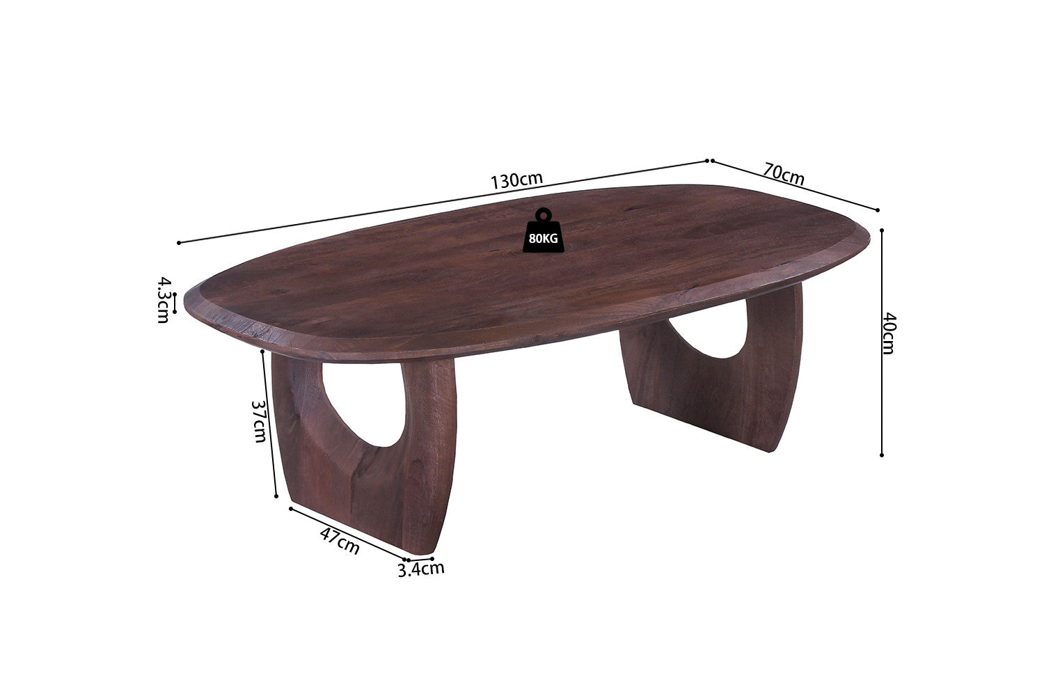 Salontafel 'Braga' Deens Ovaal Mango hout Donkerbruin
