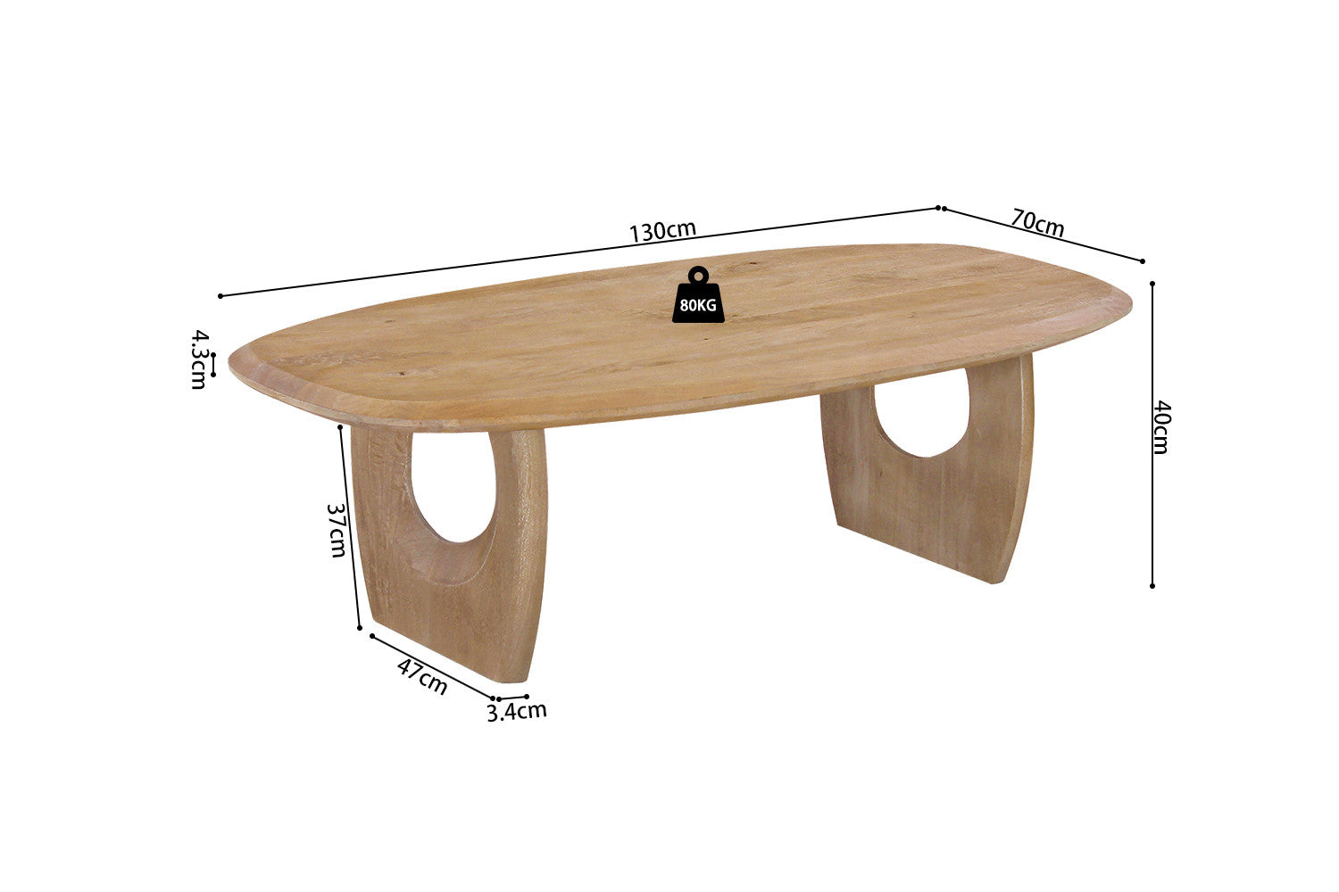 Salontafel 'Braga' Deens Ovaal Mango hout Amandel