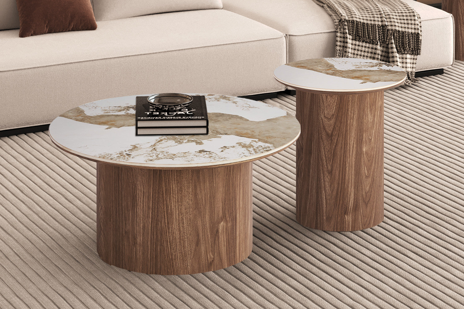 Salontafel 'Evora' 80 cm Rond Glanzend Steen Pandora Beige (beschikbaar vanaf 31/08/26)