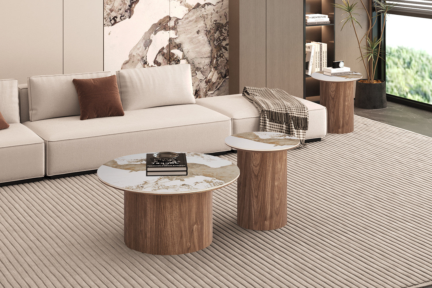 Salontafel 'Evora' 80 cm Rond Glanzend Steen Pandora Beige (beschikbaar vanaf 31/08/26)