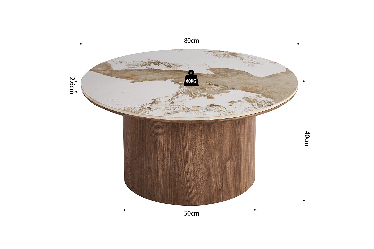Salontafel 'Evora' 80 cm Rond Glanzend Steen Pandora Beige (beschikbaar vanaf 31/08/26)
