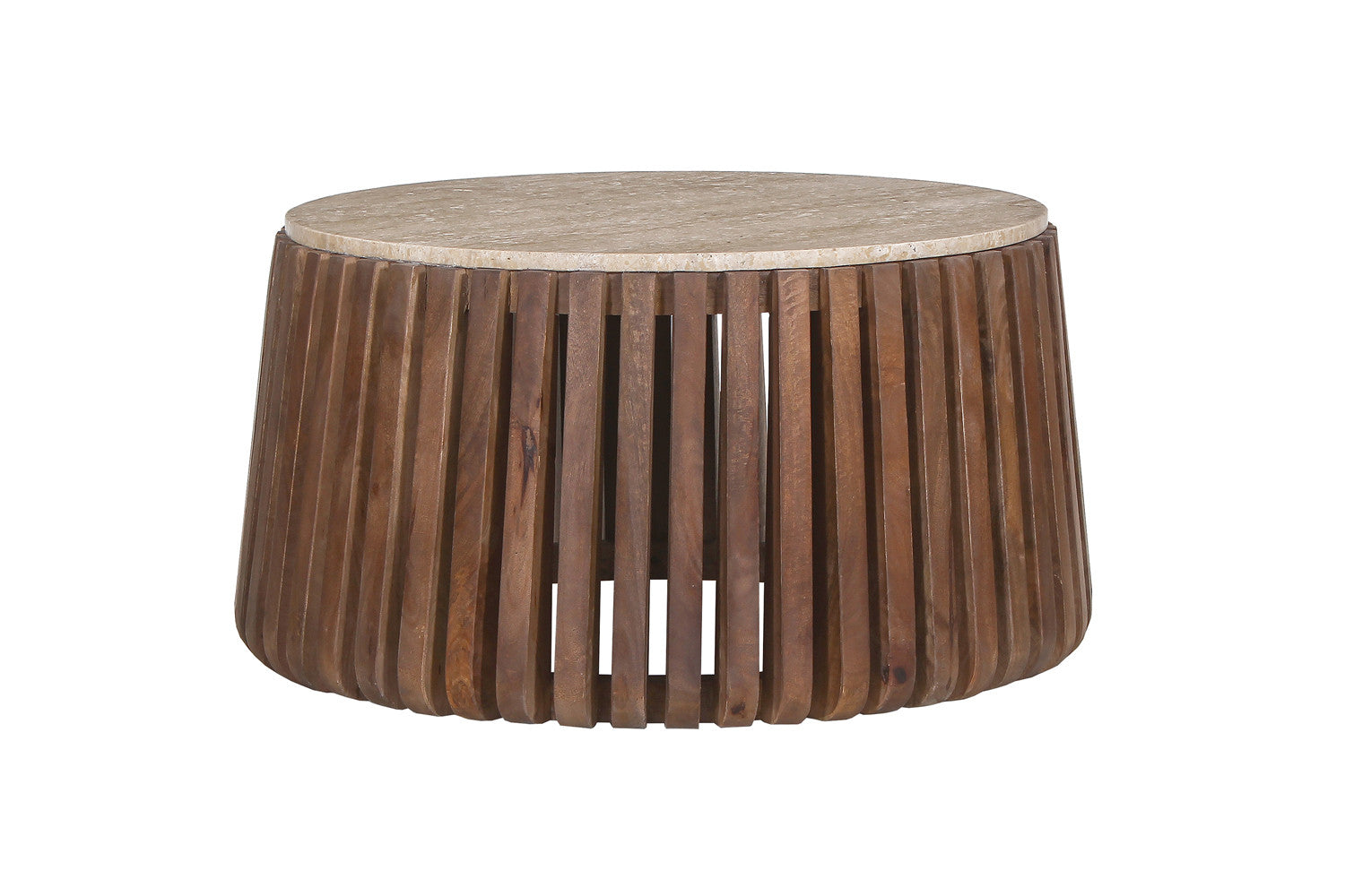 Salontafel 'Luuk' 70 cm Rond Mango hout met Travertin Beige