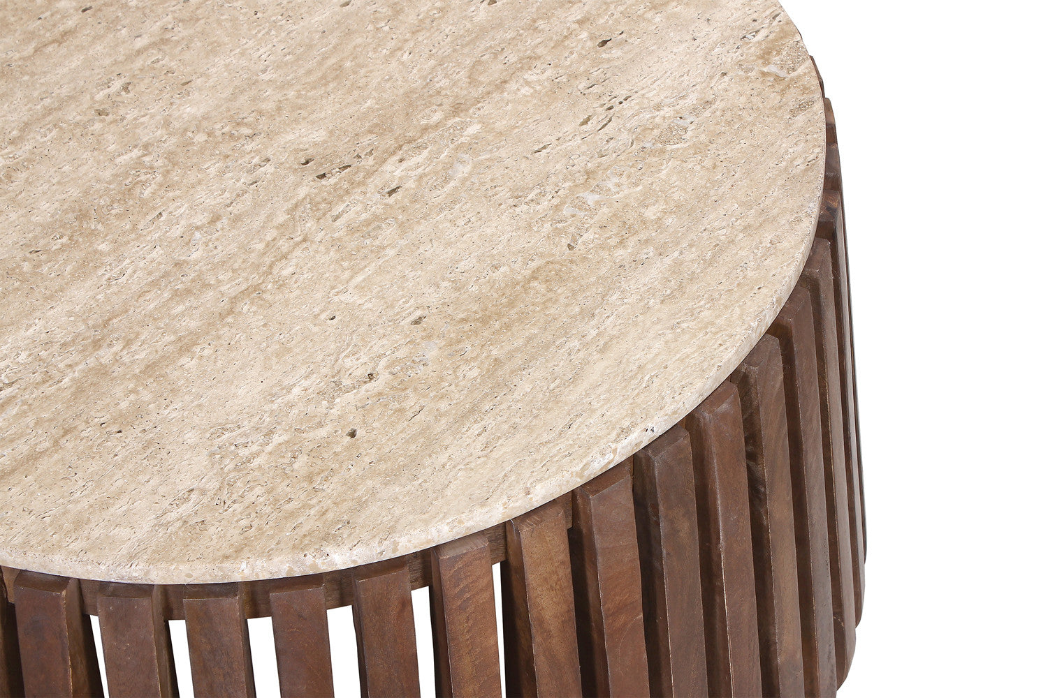 Salontafel 'Luuk' 70 cm Rond Mango hout met Travertin Beige