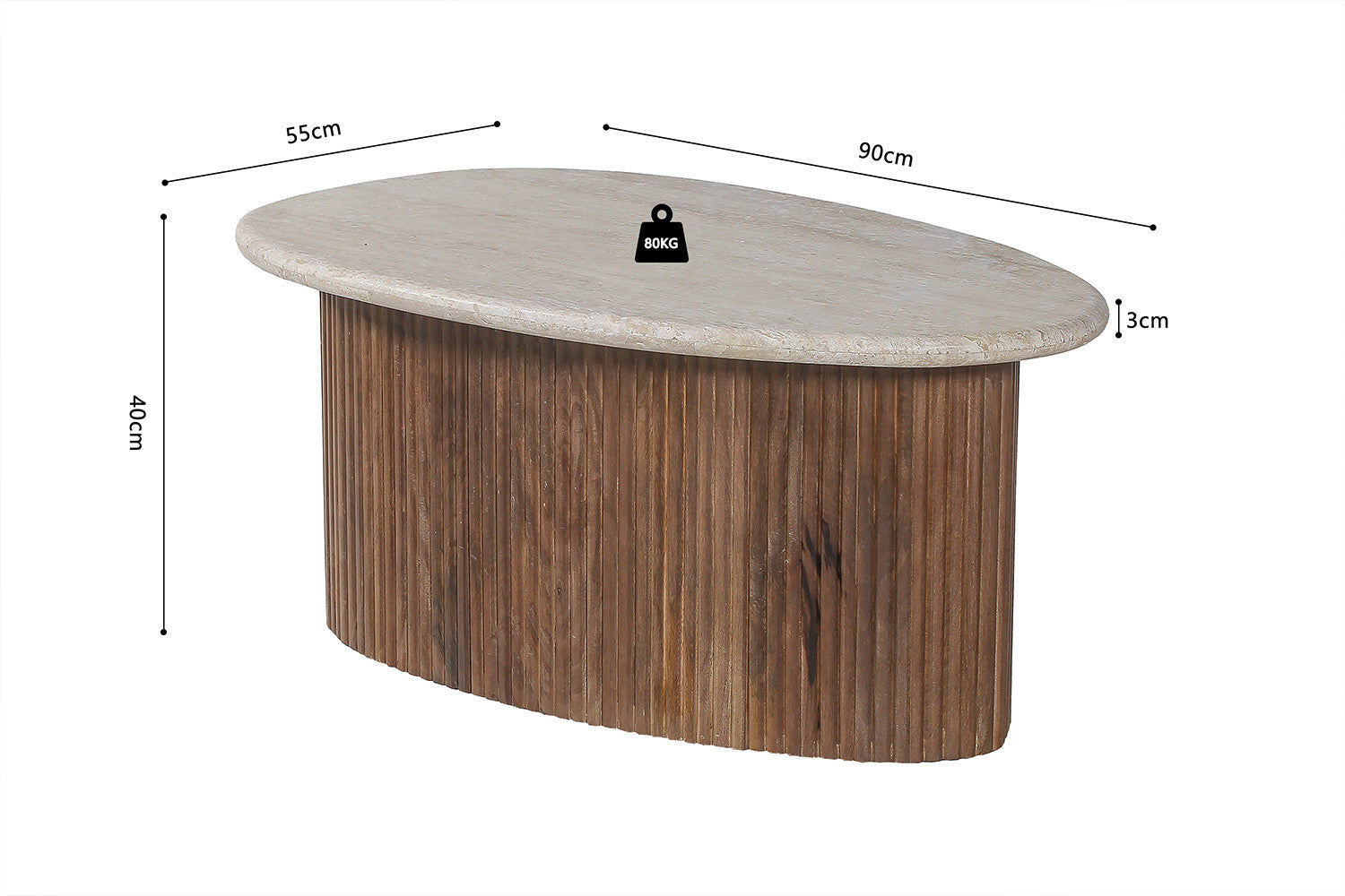 Salontafel 'Louis' 90 cm Mango hout met Travertin Beige