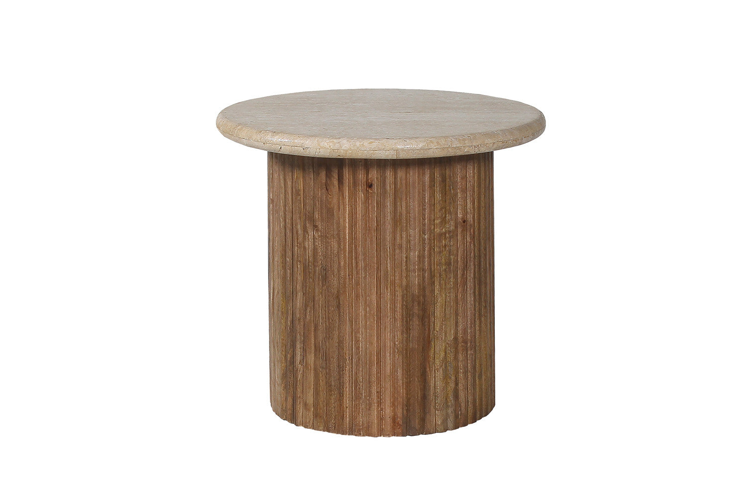 Bijzettafel 'Louis' 50 cm Mango hout met Travertin Beige