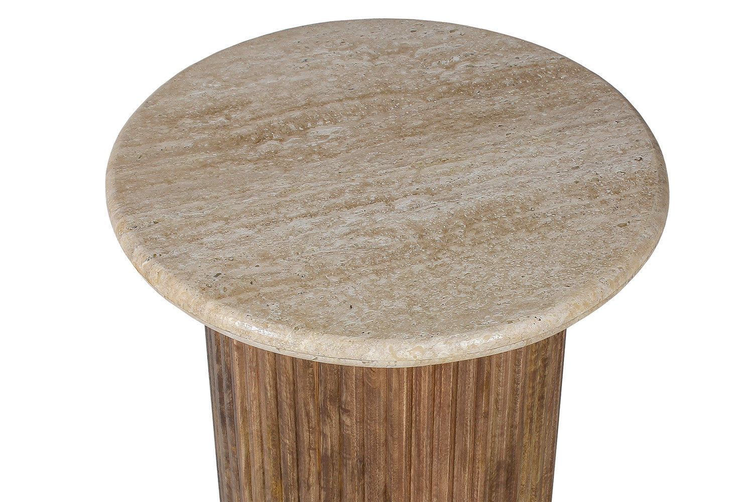 Bijzettafel 'Louis' 50 cm Mango hout met Travertin Beige