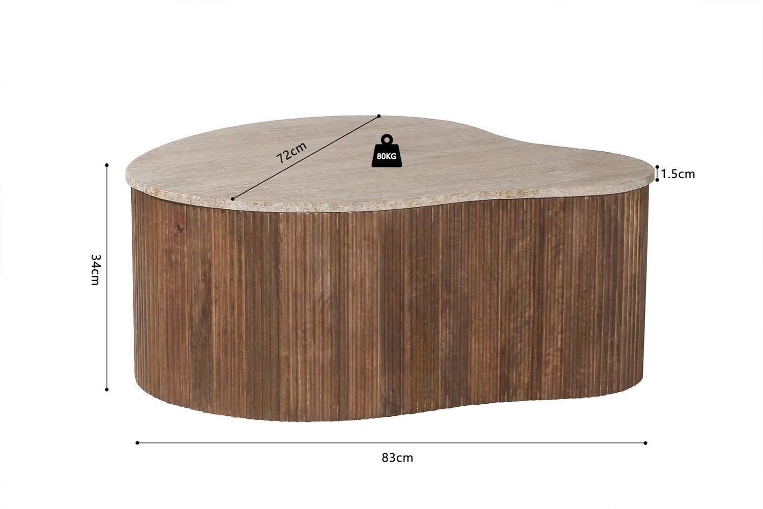 Salontafel 'Paul' 83 cm Mango hout met Travertin Beige