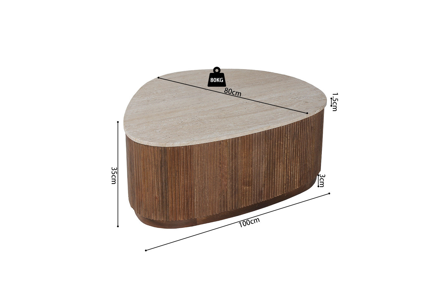 Salontafel 'Nolan' 100 cm Mango hout met Travertin Beige