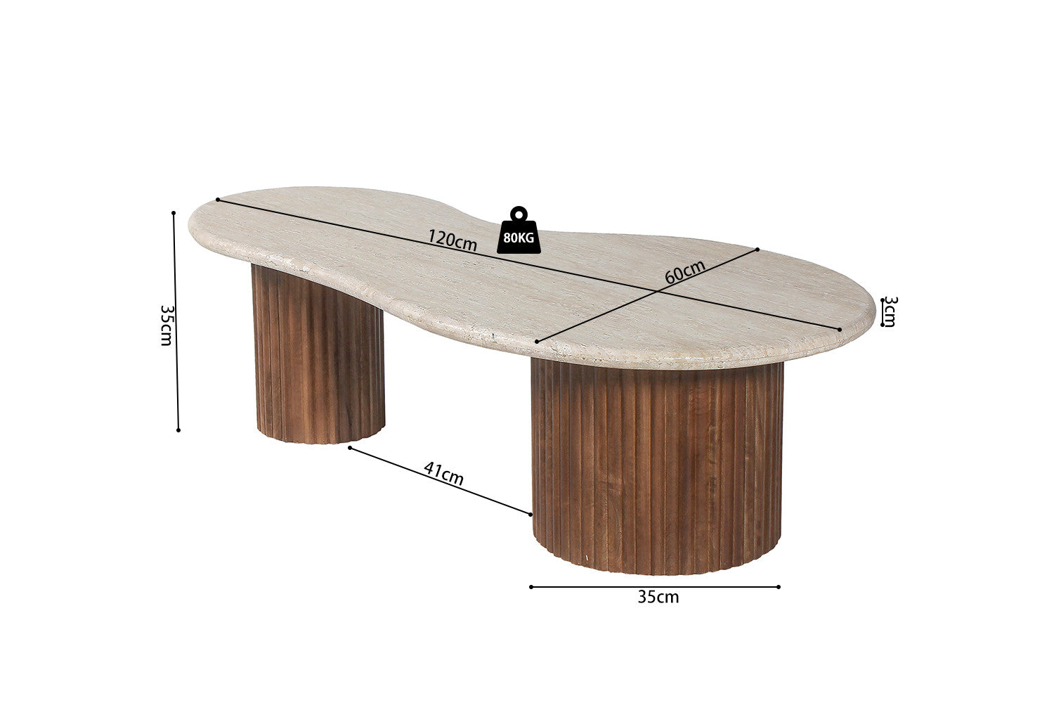 Salontafel 'Marlon' 120 cm Mango hout met Travertin Beige