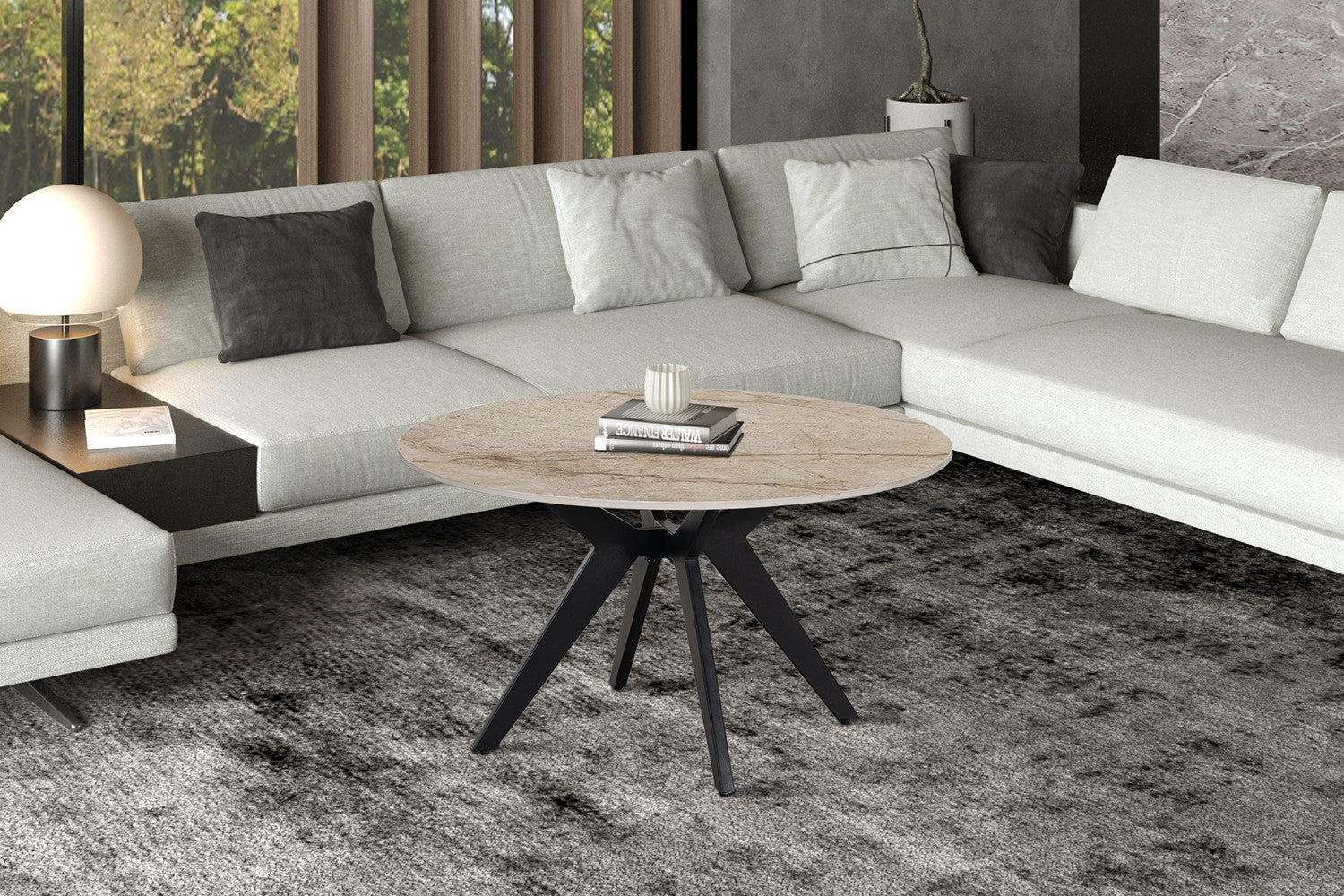 Salontafel 'Apollo' 80 cm Rond Glanzend Steen Shakespear beige