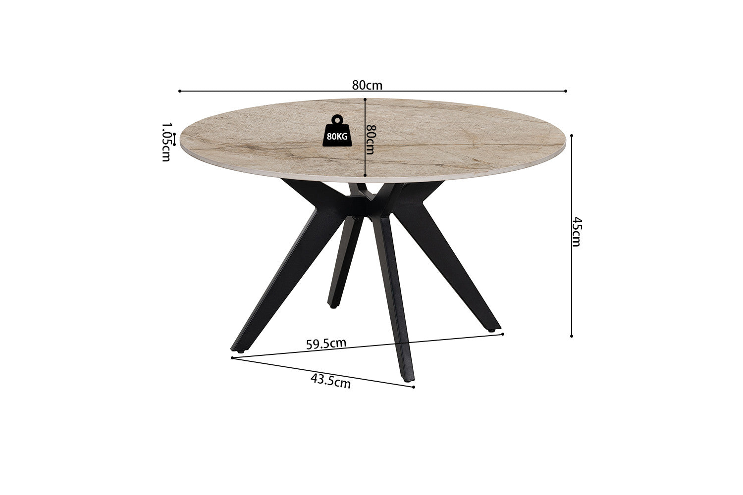Salontafel 'Apollo' 80 cm Rond Glanzend Steen Shakespear beige
