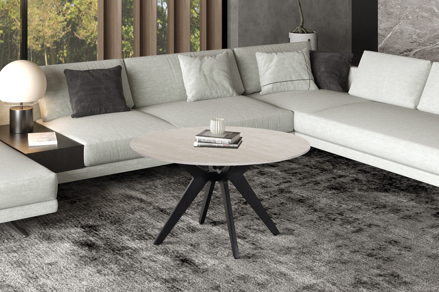 Salontafel 'Apollo' 80 cm Rond Steen Baroque Grijs