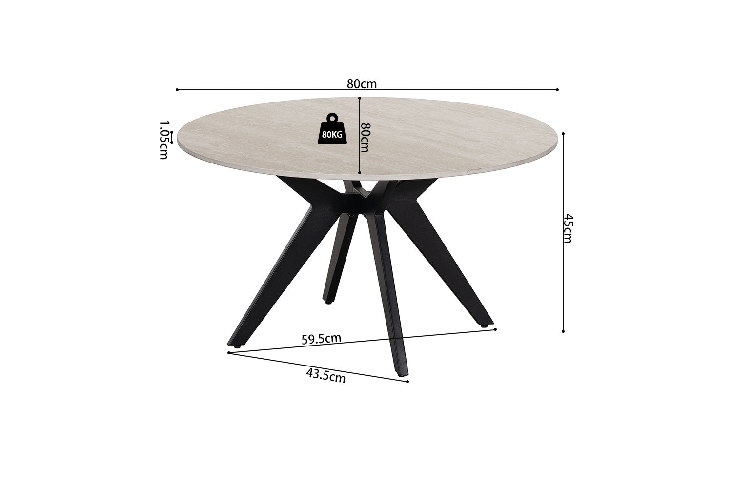 Salontafel 'Apollo' 80 cm Rond Steen Baroque Grijs