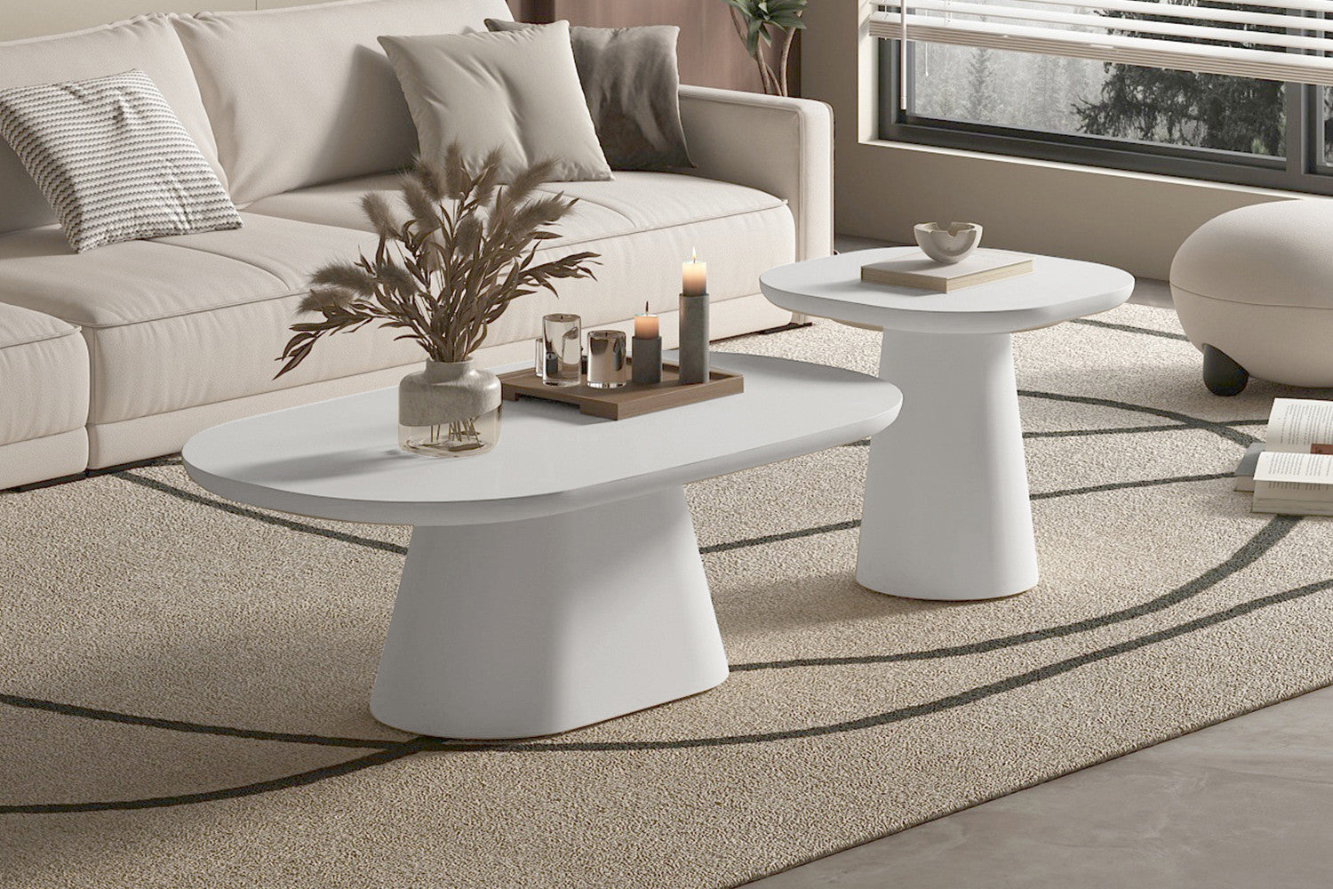 Salontafel 'Tavira' 55 cm Ovaal Cement Ecru
