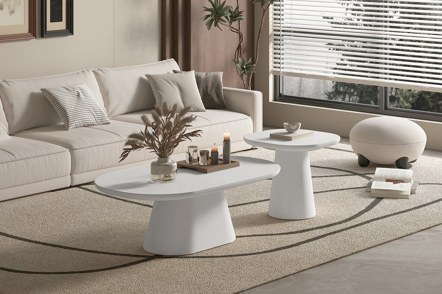 Salontafel 'Tavira' 55 cm Ovaal Cement Ecru