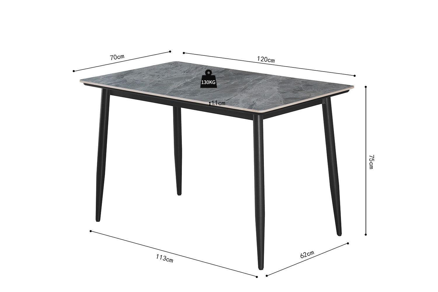 'Kenzo' 120 cm Rechthoekig Steen Grijs