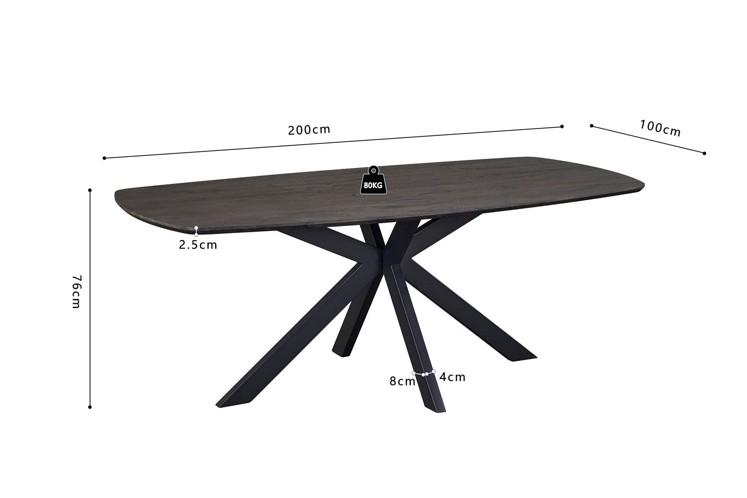 Tafel 'Aziz' 200 cm Deens Ovaal Decor Donkerbruin