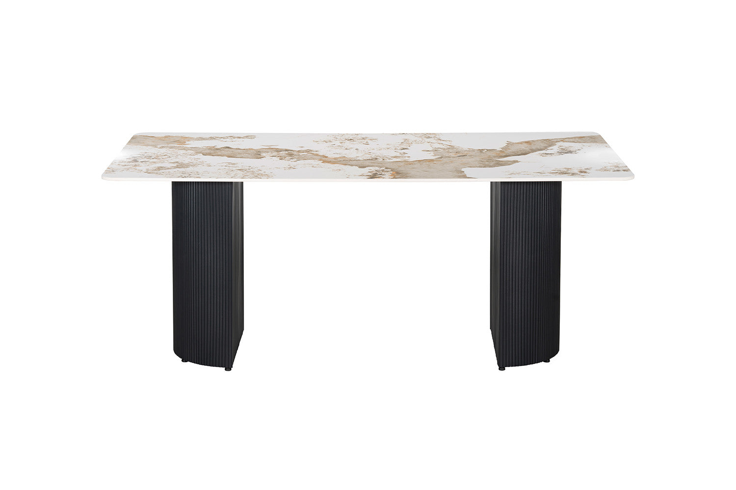 - Tafel 'Lousa' 180 cm Glanzend Steen Pandora - Zwarte Metalen voet