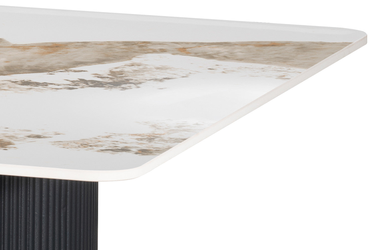 - Tafel 'Lousa' 180 cm Glanzend Steen Pandora - Zwarte Metalen voet