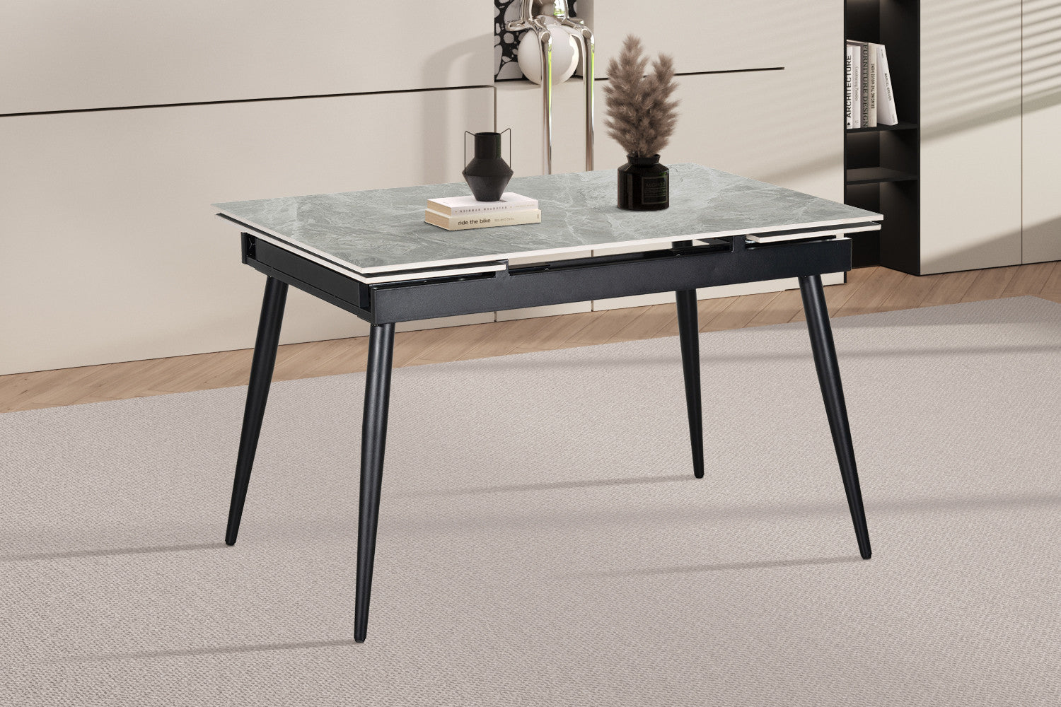 - Uitschuifbare tafel 'Hero' 120-180 cm Glanzend Steen Italian Grijs