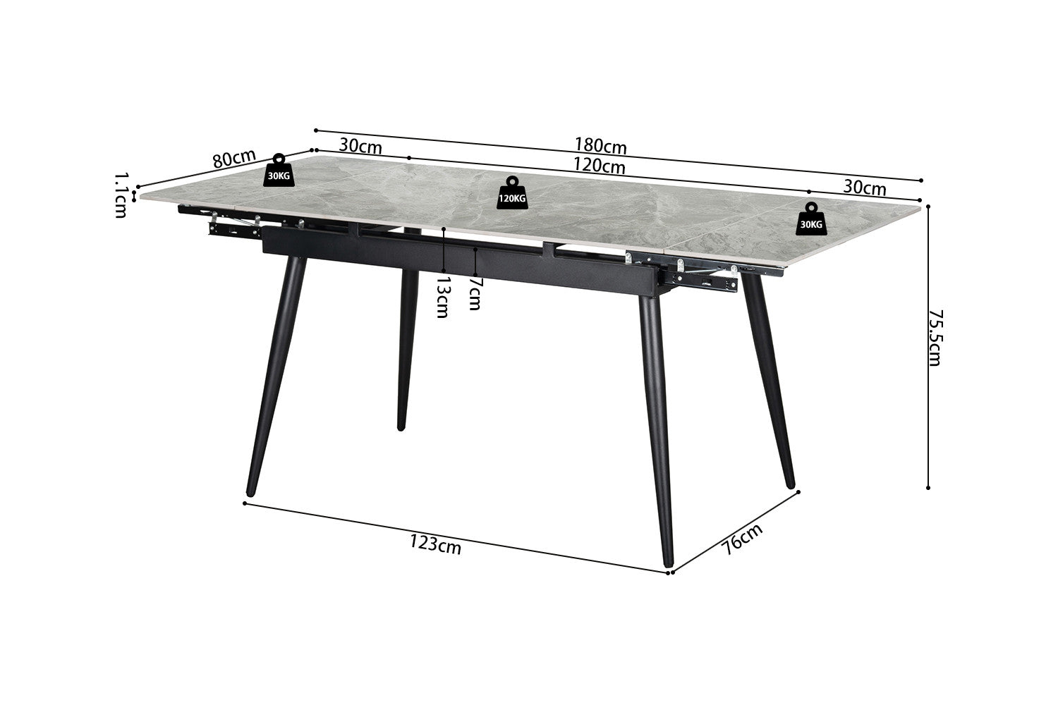 - Uitschuifbare tafel 'Hero' 120-180 cm Glanzend Steen Italian Grijs