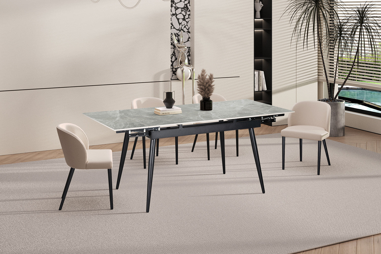 - Uitschuifbare tafel 'Hero' 120-180 cm Glanzend Steen Italian Grijs