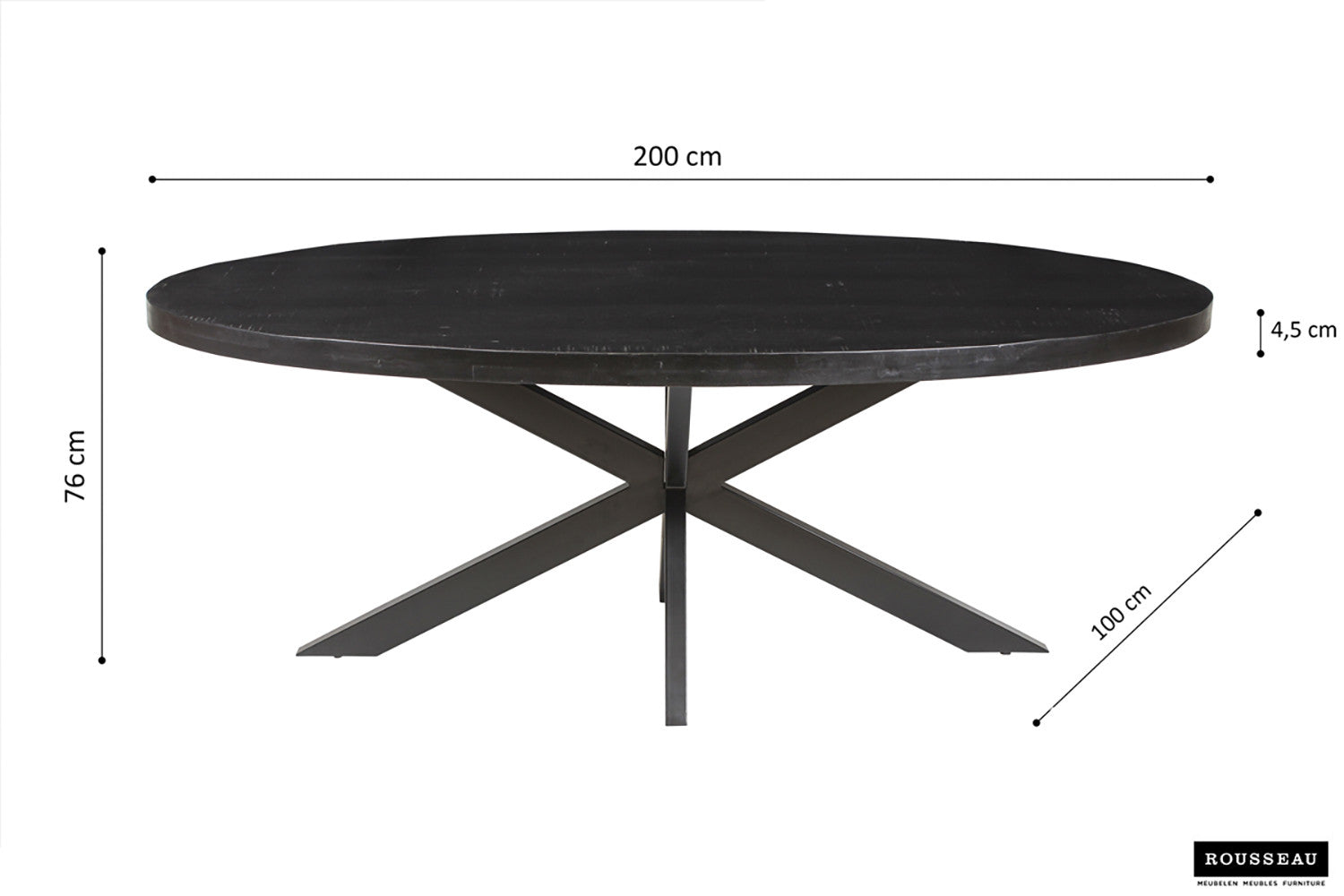 SALE - Tafel 'Alexa' 200 cm Ovaal Mango hout zwart